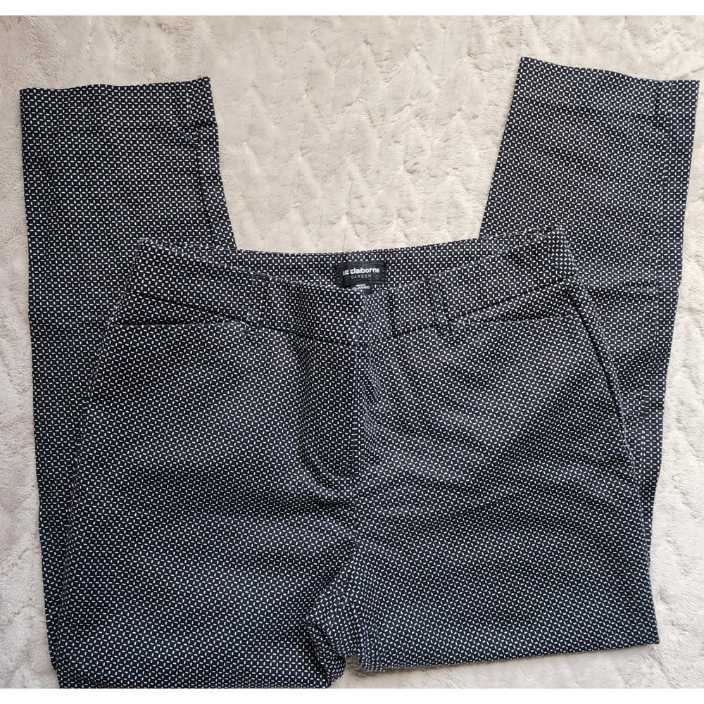 Liz Claiborne Career Emma Classic Black White Geometric Ankle Pants Size 8